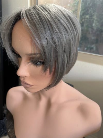 Tillstyle grey top hair piece brown grey clip in hair toppers for women