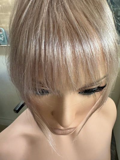 Tillstyle blonde grey clip in human hair bangs for women remy hair /alopecia