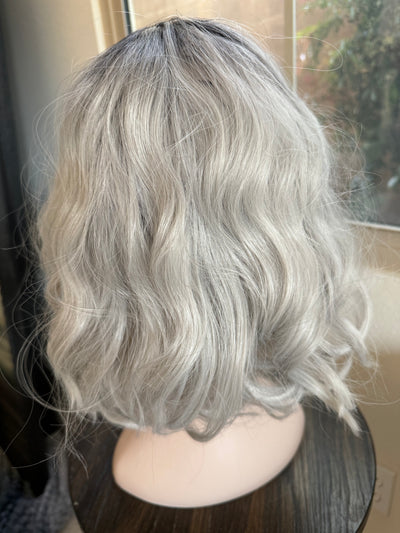 Tillstyle short  silver grey bob wigs for women loose body wave air bangs  synthetic premium fibre