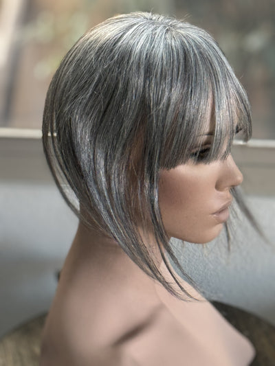 Tillstyle Real Human Hair Toppers for women  grey topper with bangs
