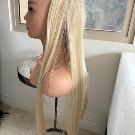 Till style ash blonde with highlights long straight hair extensions clip in