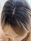 Synthetic hair topper with bangs ombre with dark brown roots clip in