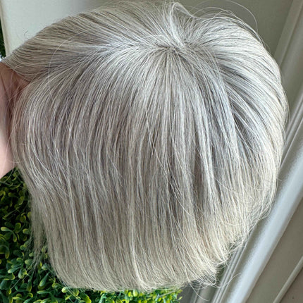 Tillstyle white blonde grey human hair topper mono base