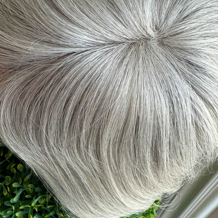 Tillstyle white blonde grey human hair topper mono base