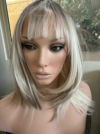 Tillstyle bleach blonde with dark roots wig blonde with highlights wig with bangs