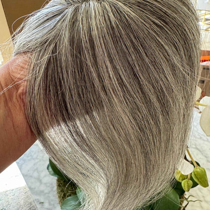 Tillstyle light grey Human Hair Toppers with bangs