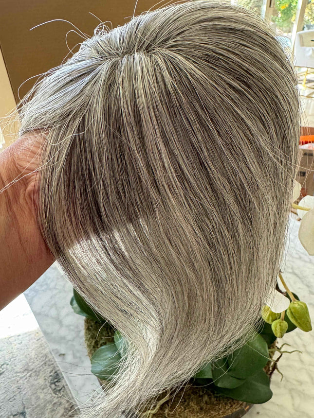 Tillstyle light grey Human Hair Toppers with bangs