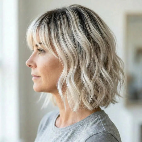 Tillstyle  short wavy wig with bangs#color-platinum-blonde-with-ombre-blonde