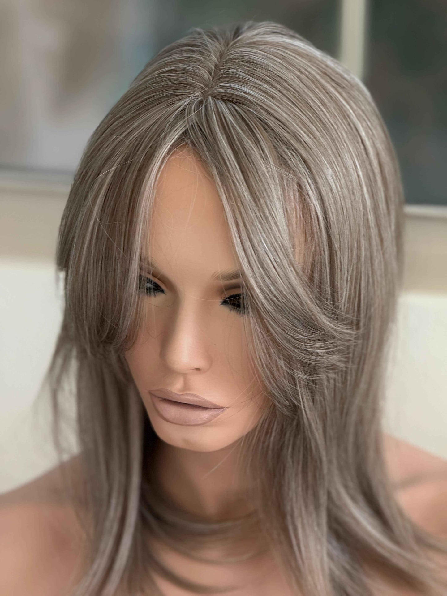 Till style grey ash brown highlighted grey hair toppers for women / bangs