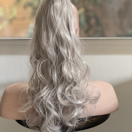 Tillstyle blonde grey loose body wave clip in ponytail