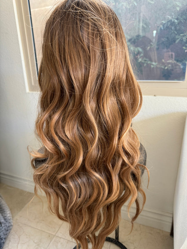 Tillstyle long ombre caramel wavy for women 26 inch middle part curly wavy wig