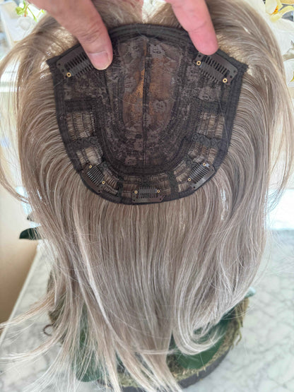Tillstyle brown hair toppers for women /ash grey / bangs