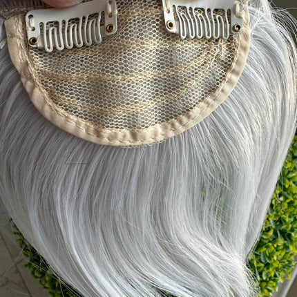 Tillstyle  silver white  large clip in bangs thick bangs covering thinning hair natural looking bangs