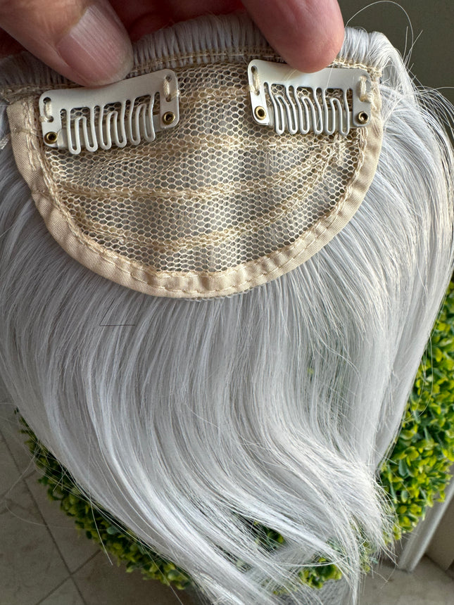 Tillstyle  silver white  large clip in bangs thick bangs covering thinning hair natural looking bangs