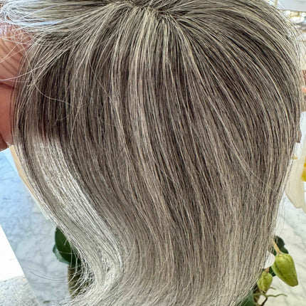 Tillstyle light grey Human Hair Toppers with bangs