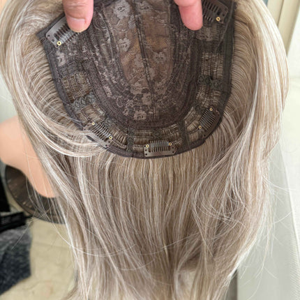 Till style grey ash brown highlighted grey hair toppers for women / bangs