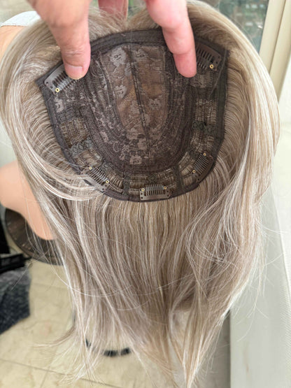 Till style grey ash brown highlighted grey hair toppers for women / bangs