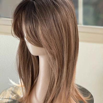 Tillstyle highlighted brown hair toppers with bangs