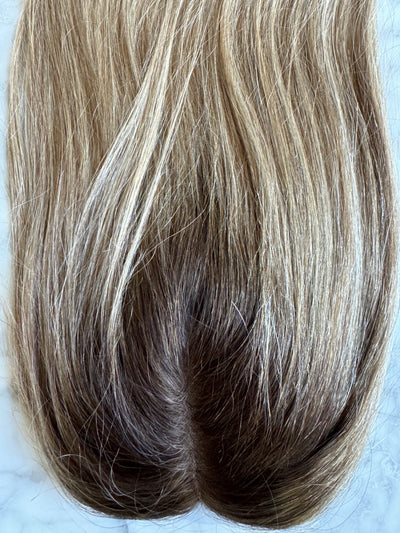 Tillstyle clip in human hair topper mono base real part ombre with dark brown roots