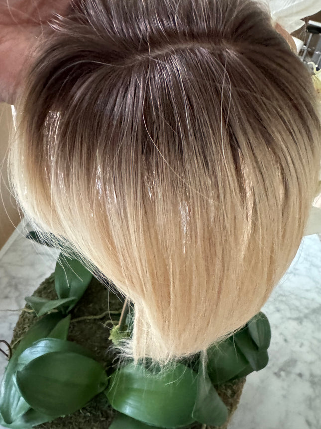 Till style remy human Hair Toppers with bangs blonde ash brown roots