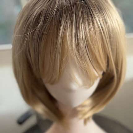 Tillstyle Blonde bob wig with bangs  ombre blonde short hair wigs for women