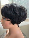 Black Short layered pixie wigs for women human hair wigs with bangs glueless
