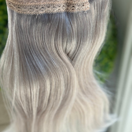 Tillstyle silver grey remy hair halo hair extensions clip in hair extensions for women