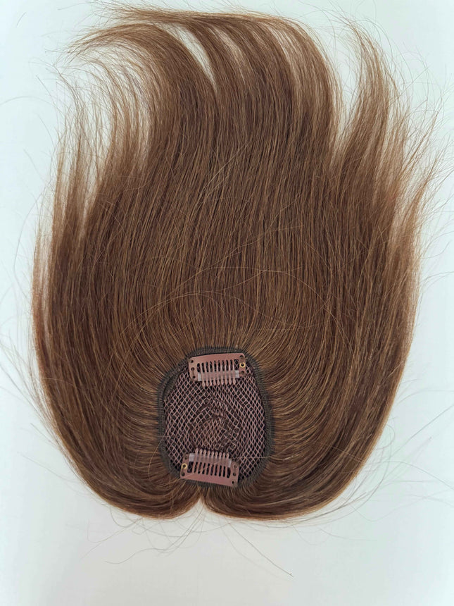 Tillstyle top hair piece 100%human hair medium brown clip in hair toppers for thinning crown/ widening part