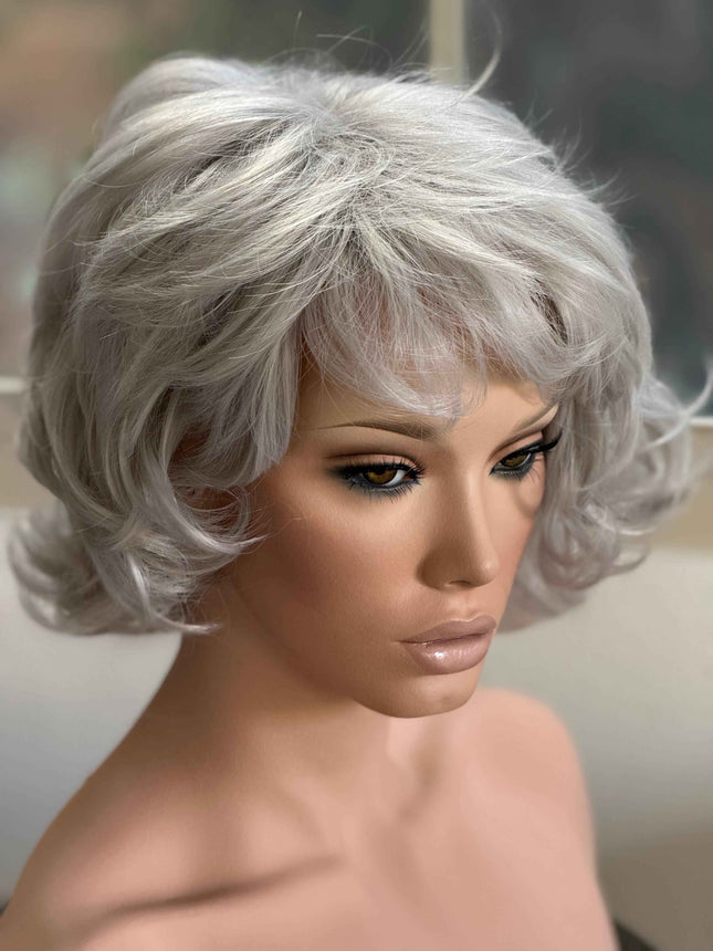 Tillstyle  silver white curly wig /short wig