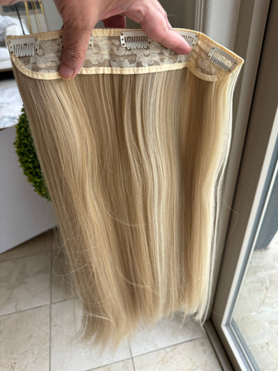 Till style ash blonde with brown highlights long straight hair extensions clip in