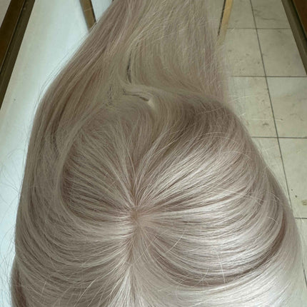 Tillstyle white blonde grey virgin human hair topper mono base