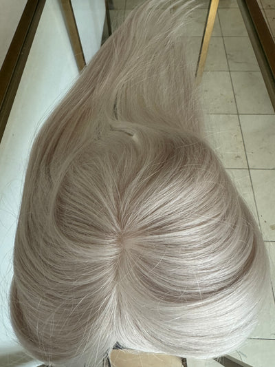 Tillstyle white blonde grey virgin human hair topper mono base