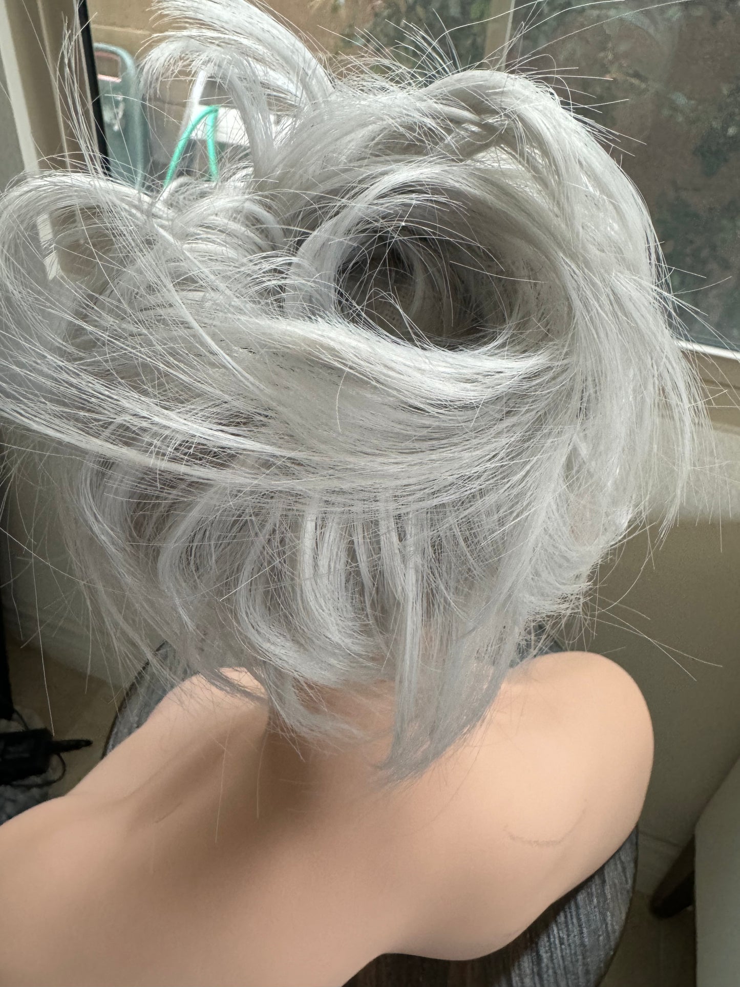 Tillstyle  white grey silver messy hair bun straight hair bun pieces