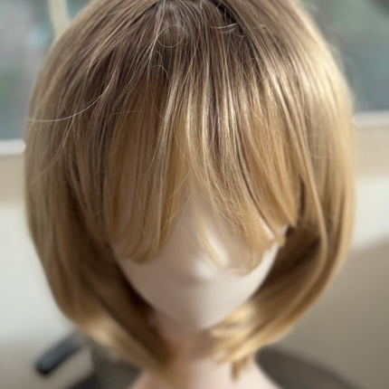 Tillstyle Blonde bob wig with bangs  ombre blonde short hair wigs for women