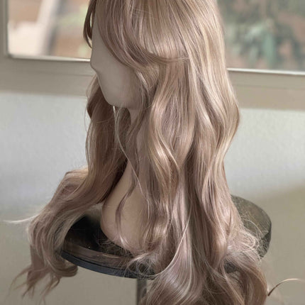 Tillstyle long  body wave wig ash  blonde wig with bangs layered synthetic