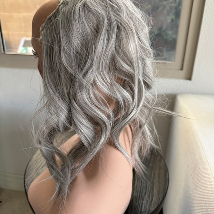 Till style silver white  grey loose body wave invisible wire hair extensions