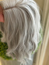 Tillstyle white silver grey wig for women loose body wave layered short wig bob wig