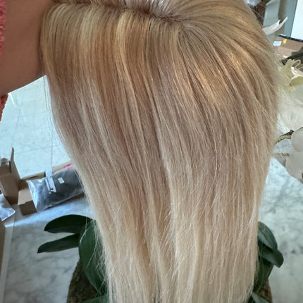 Human hair topper with mono base ash Blonde highlighted