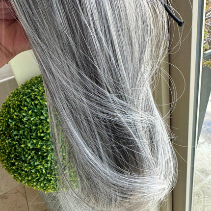 Tillstyle medium grey ponytail with creamy white ends