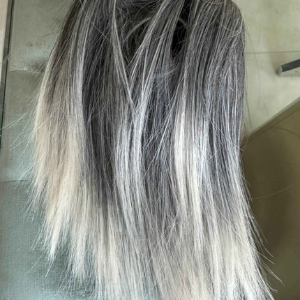 Tillstyle light silver grey salt and pepper clip in ponytail straight