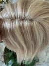 Tillstyle platinum blonde Human hair topper with mono base  ash brown highlighted