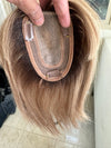 Till style remy human Hair Toppers with bangs brown with dark roots