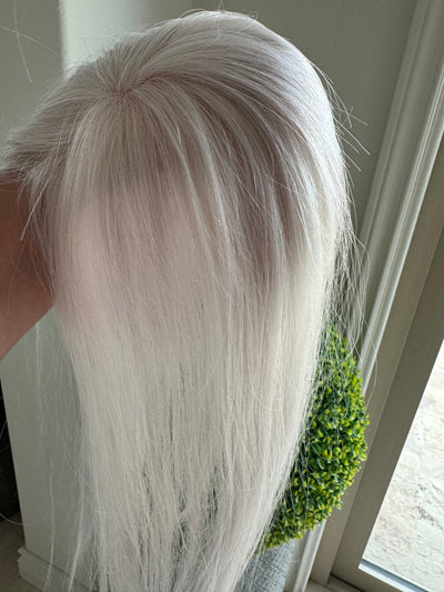 Tillstyle White human hair toppers for women virgin hair White blonde  /ice blonde mono mesh base thinning crown