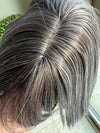 Tillstyle dark Gray hair topper with bangs/ash brown highlights