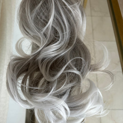 Tillstyle grey curly claw clip ponytail white ends