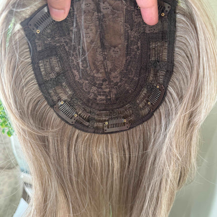 Till style ash brown highlighted grey hair toppers for women / bangs