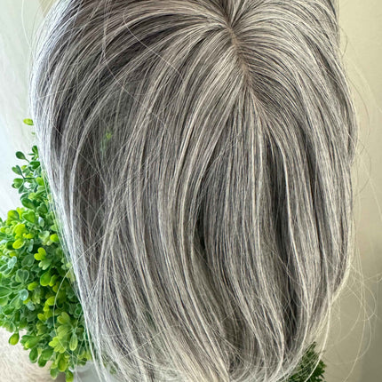 Till style  grey hair toppers for women  Salt and Pepper pale white Mix Hair with yellowish white