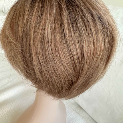 Tillstyle 100% high quality Human Hair pixie cut wig with bangs ash brown