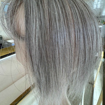 Tillstyle synthetic silver brown grey hair topper with bangs