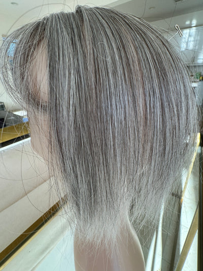 Tillstyle synthetic silver brown grey hair topper with bangs